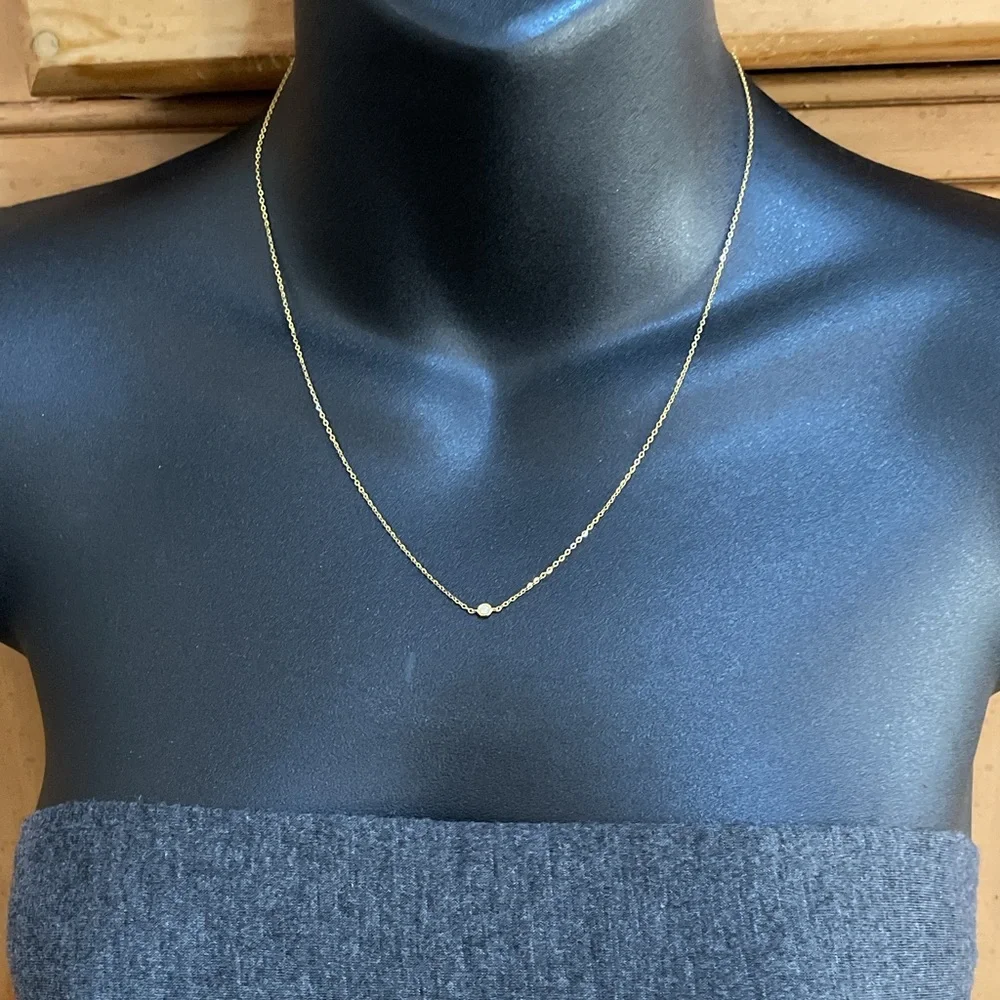 Solid 14K Yellow Gold Natural Diamond Solitaire XS Bezel Necklace Minimalist - Picture 3 of 13